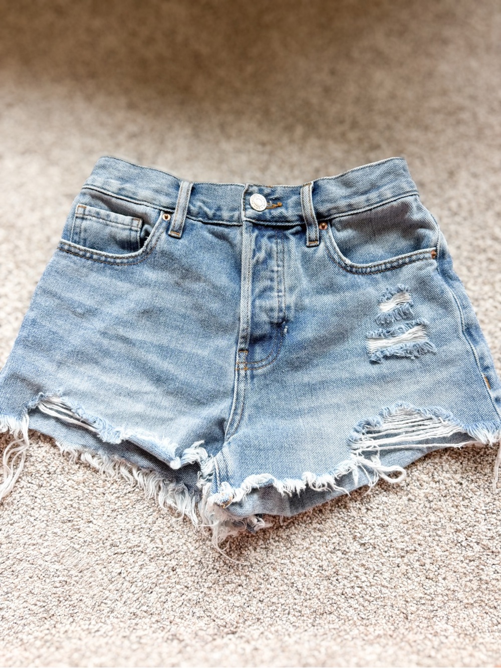 PacSun Blue Distressed High-Rise Denim Shorts 24”